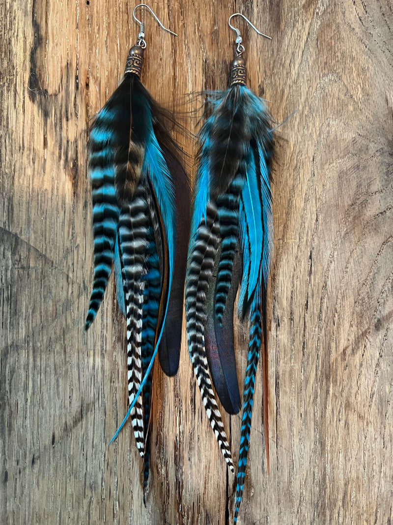 Blue feather earrings