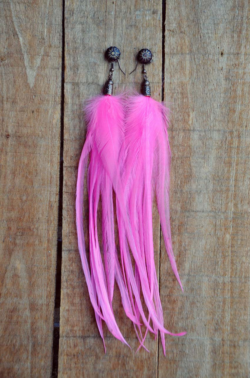hot pink feather earrings