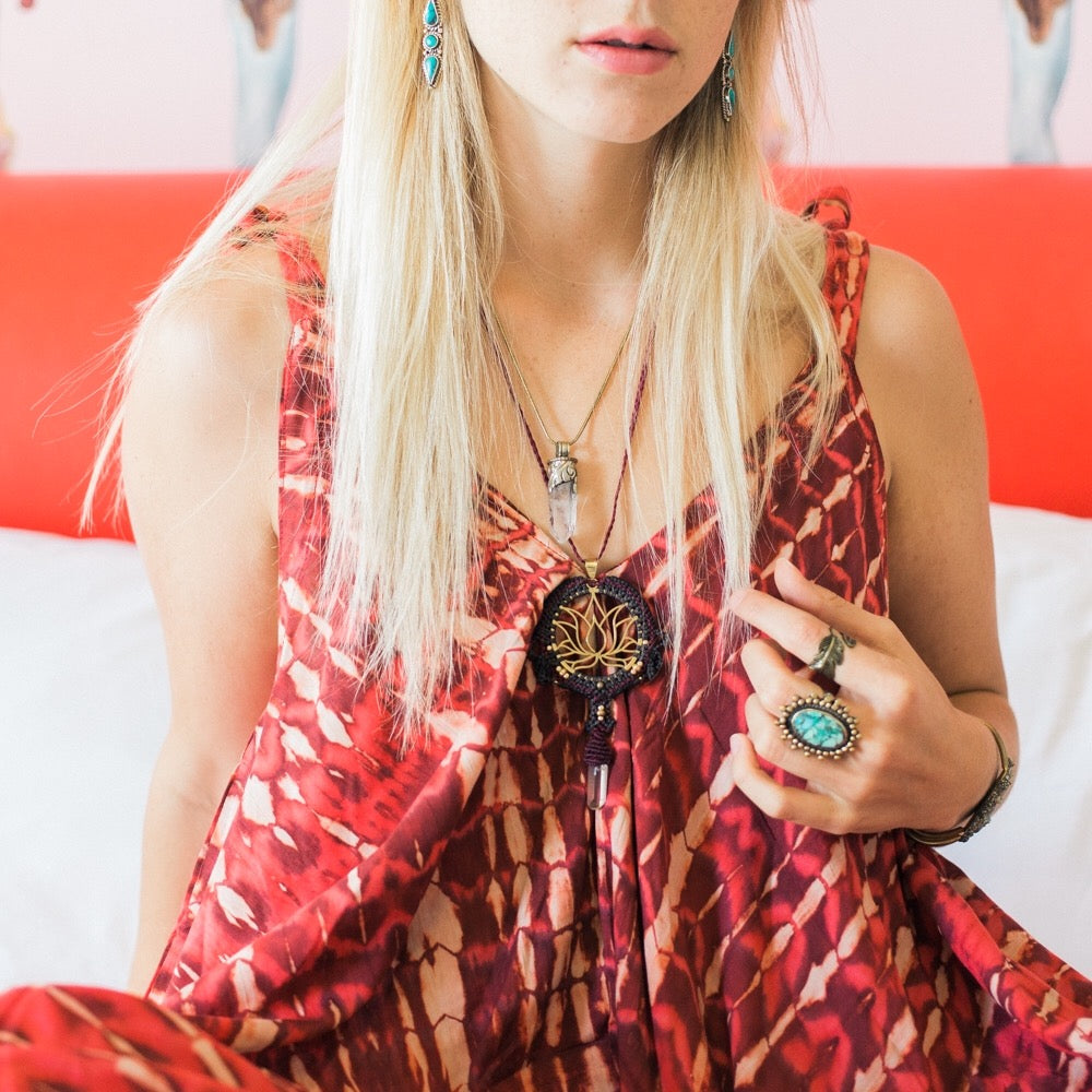 Lotus Macramé & Quartz Necklace