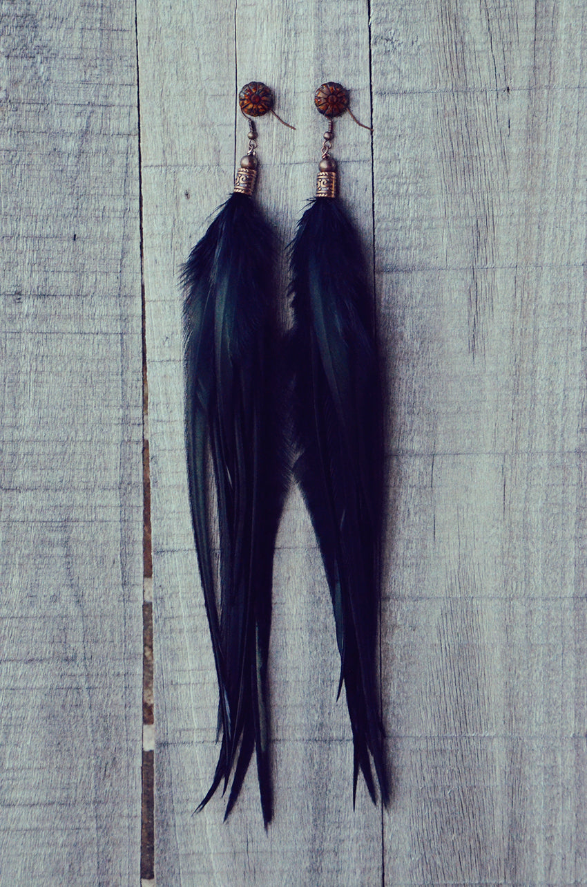 black feather earrings